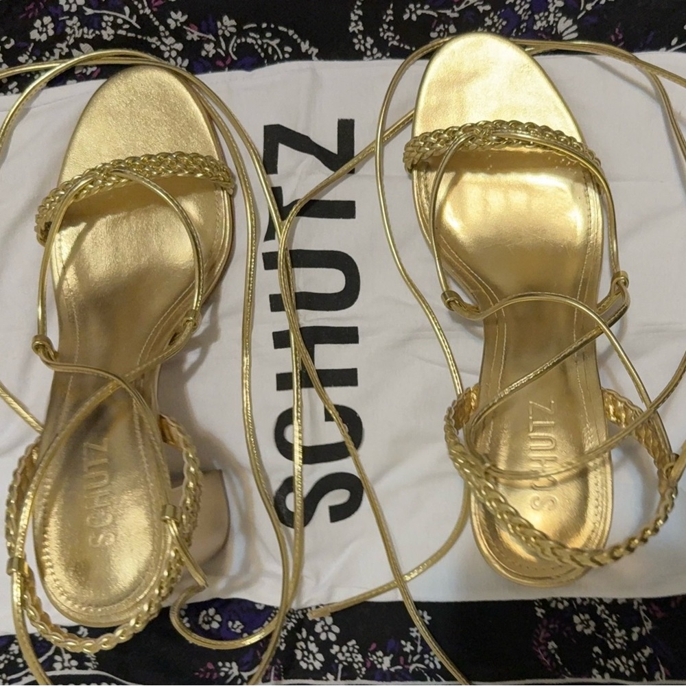 NEW - gold strap up heels by Schutz size 8